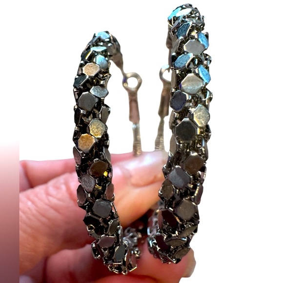 Vintage Metal Work 2” Silver Hoop Earrings - Picture 1 of 14